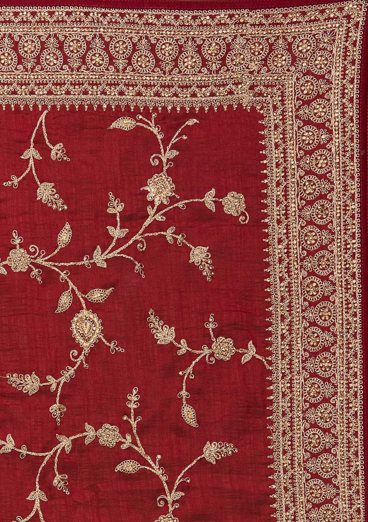 Maroon Stonework Raw Silk Designer Saree - Koskii