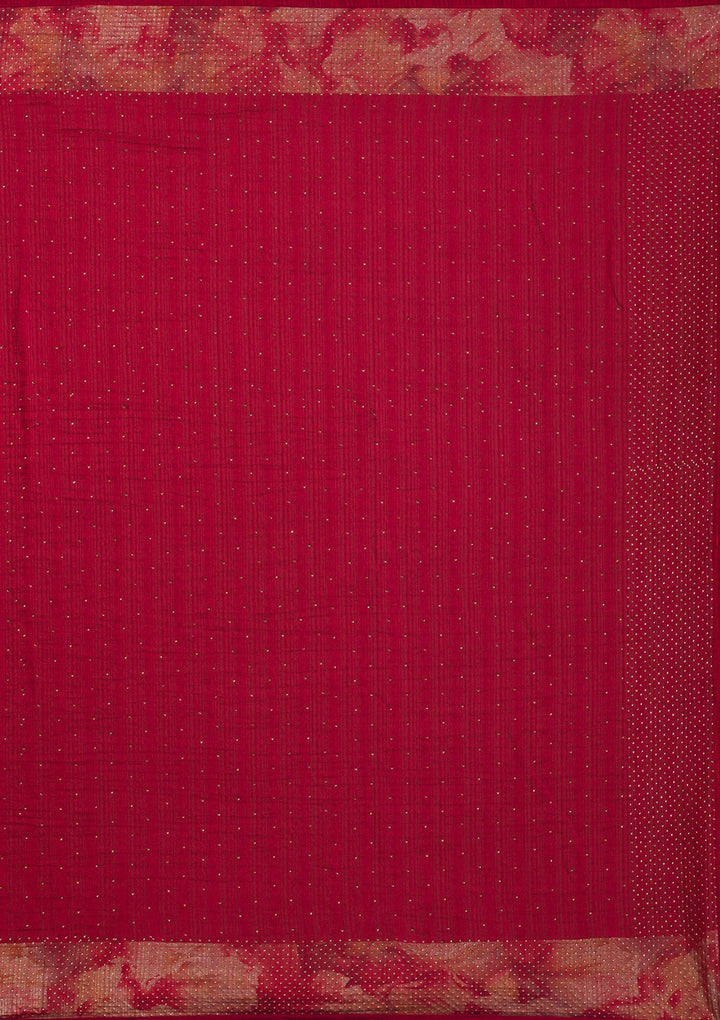 Maroon Stonework Raw Silk Saree-Koskii