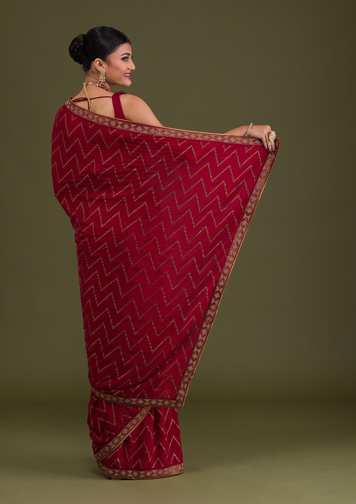 Maroon Stonework Semi Crepe Unstitched Saree-Koskii