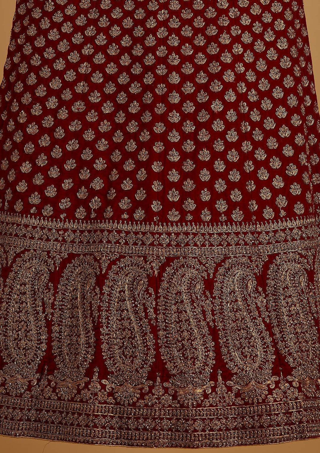 Maroon Stonework Velvet Designer Semi-Stitched Lehenga - koskii