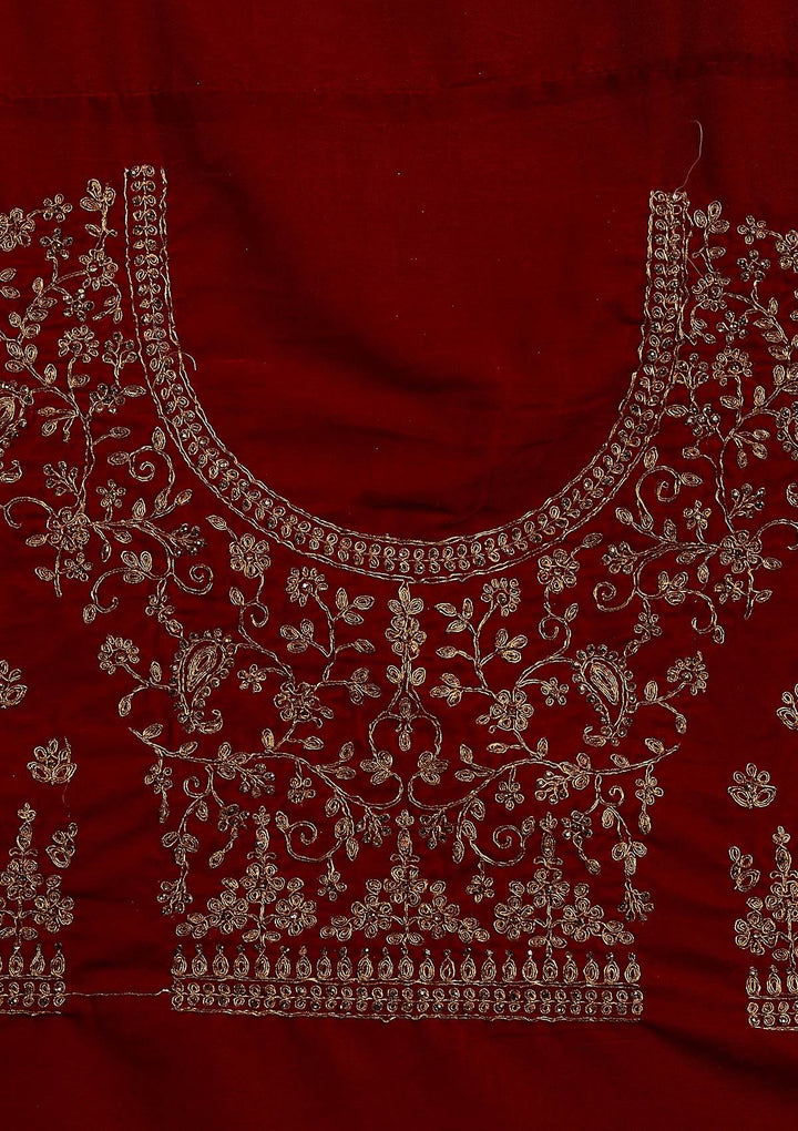 Maroon Stonework Velvet Designer Semi-Stitched Lehenga - koskii