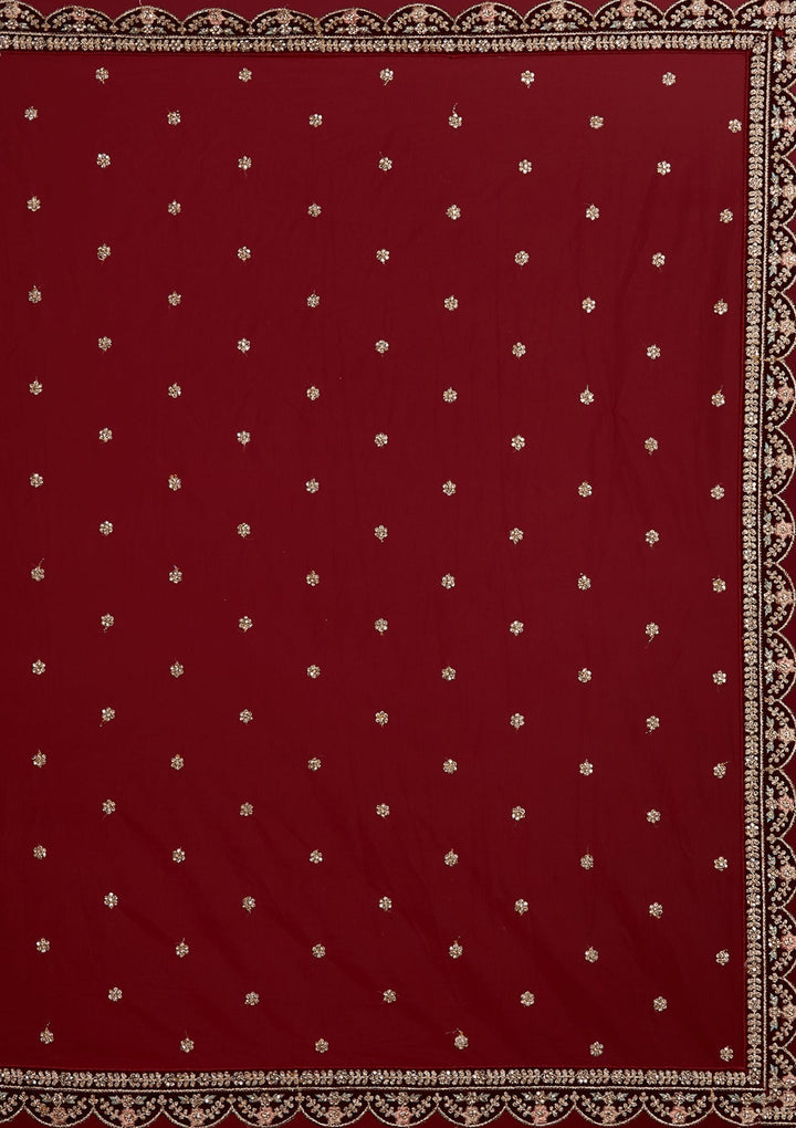Maroon Stonework Velvet Designer Semi-Stitched Lehenga - Koskii
