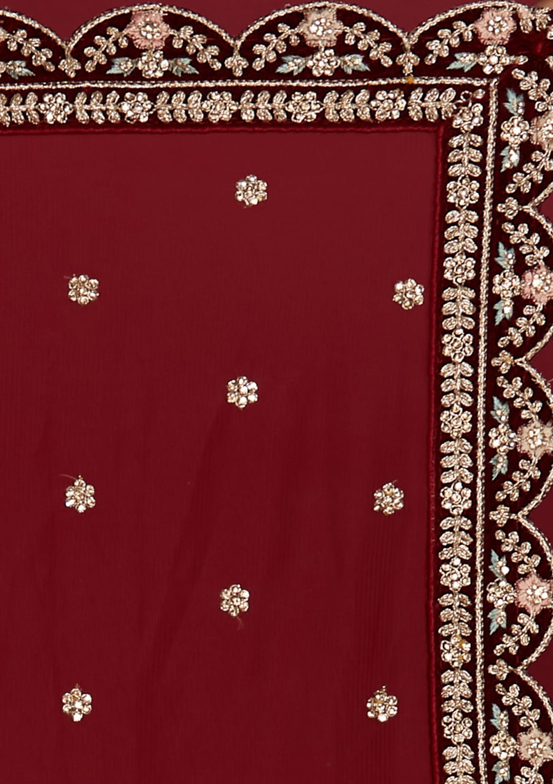 Maroon Stonework Velvet Designer Semi-Stitched Lehenga - Koskii