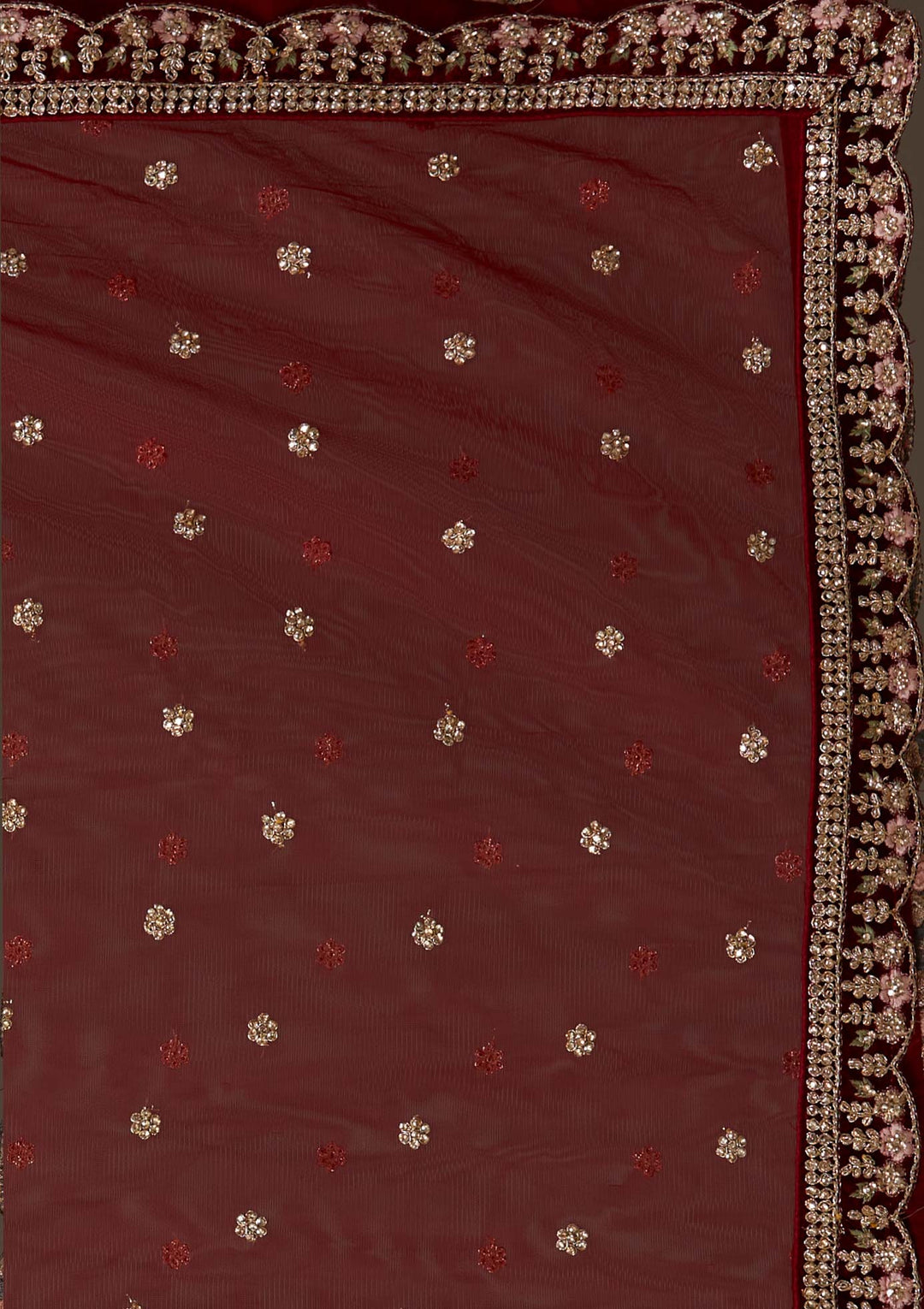 Maroon Stonework Velvet Designer Semi-Stitched Lehenga - Koskii