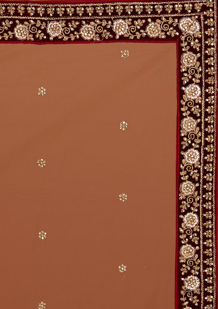 Maroon Stonework Velvet Designer Semi-Stitched Lehenga - Koskii