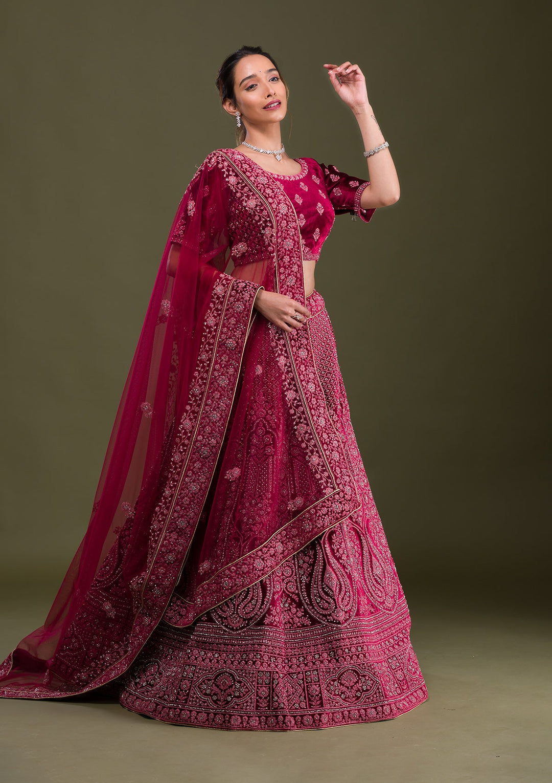 Maroon Stonework Velvet Semi Stitched Lehenga-Koskii