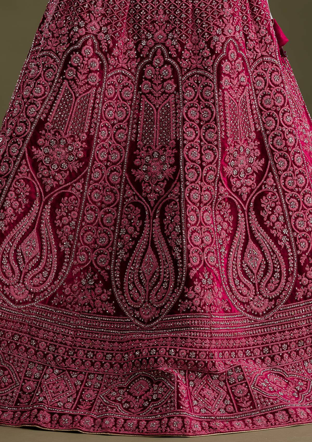 Maroon Stonework Velvet Semi Stitched Lehenga-Koskii