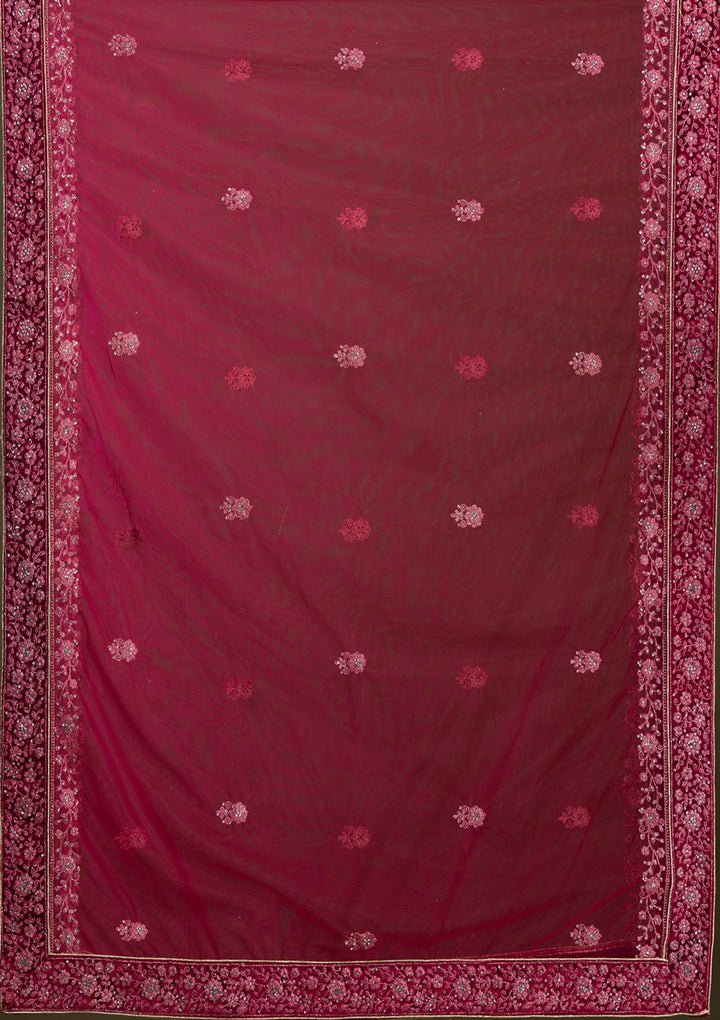 Maroon Stonework Velvet Semi Stitched Lehenga-Koskii