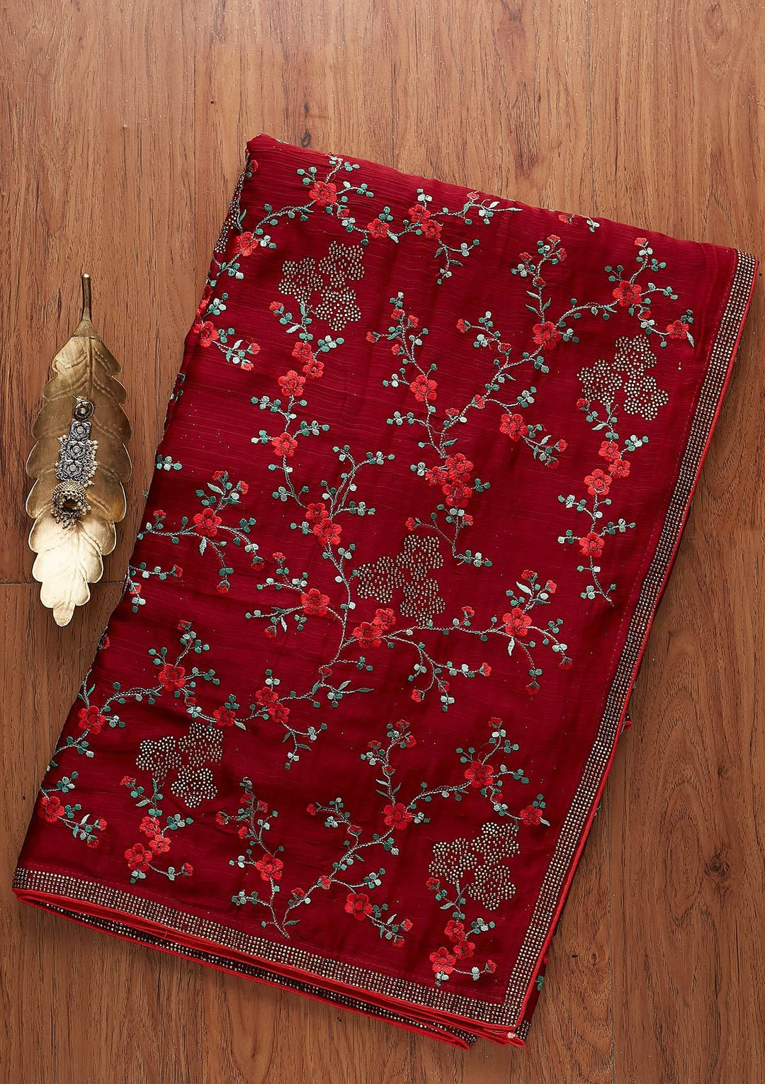 Maroon Swarovski Art Silk Designer Saree - koskii
