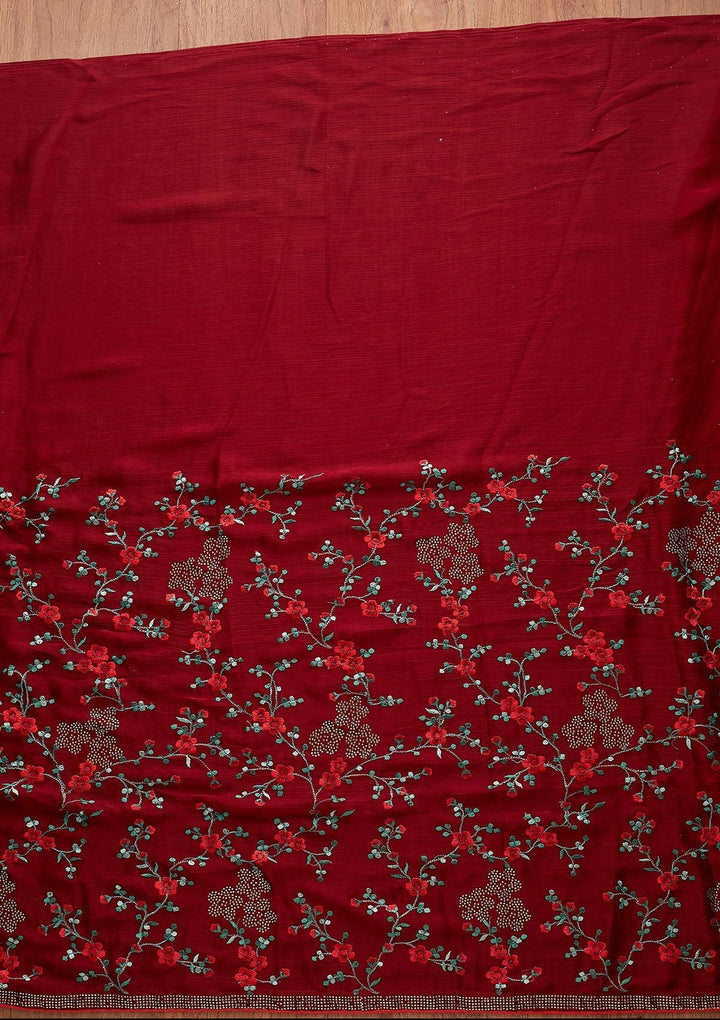 Maroon Swarovski Art Silk Designer Saree - koskii