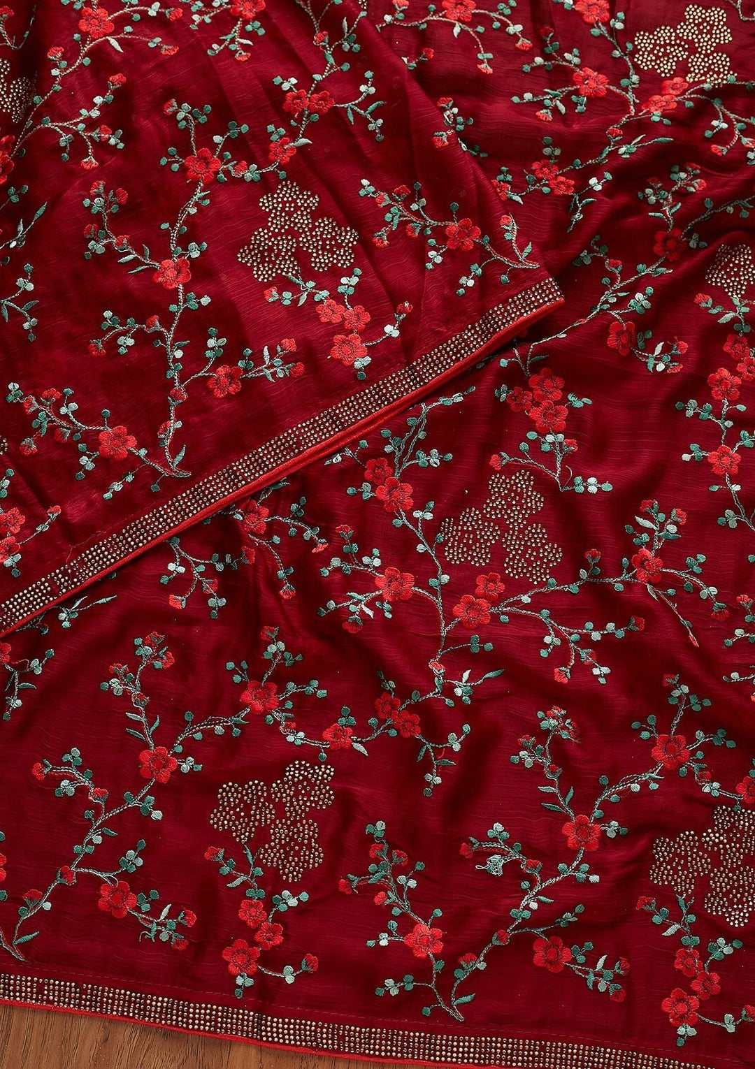 Maroon Swarovski Art Silk Designer Saree - koskii