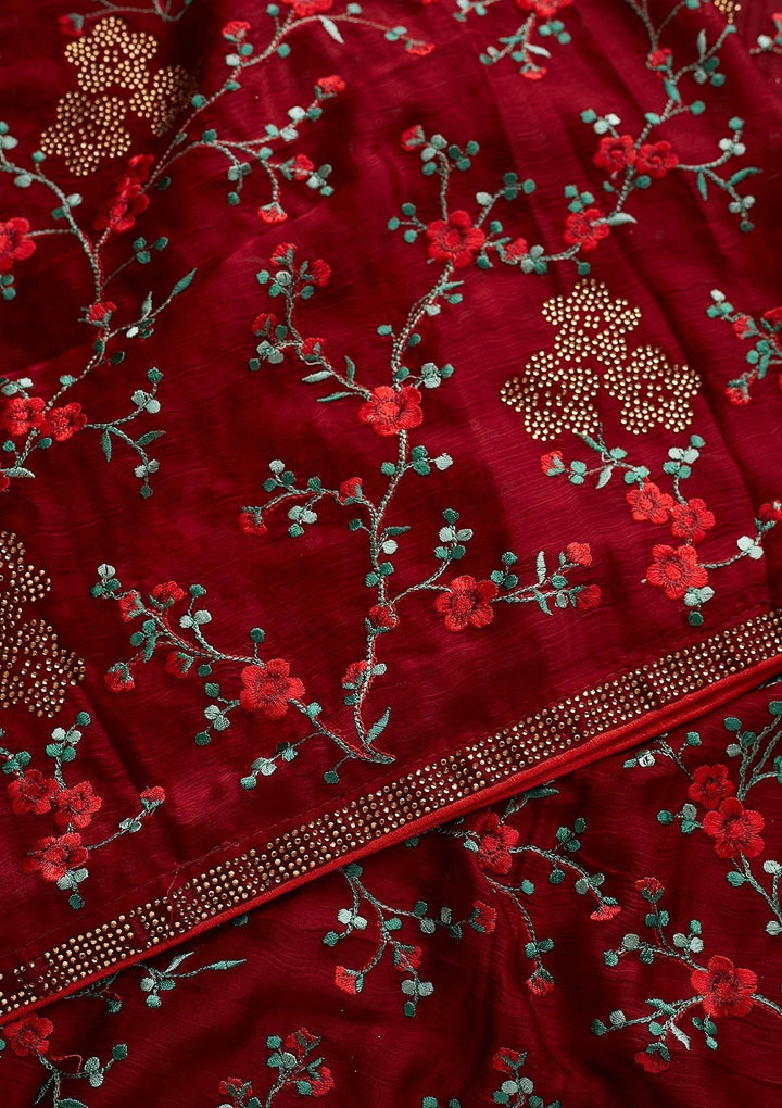 Maroon Swarovski Art Silk Designer Saree - koskii