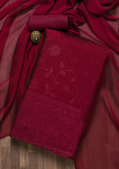 Maroon Swarovski Chiffon Unstitched Salwar Suit-Koskii