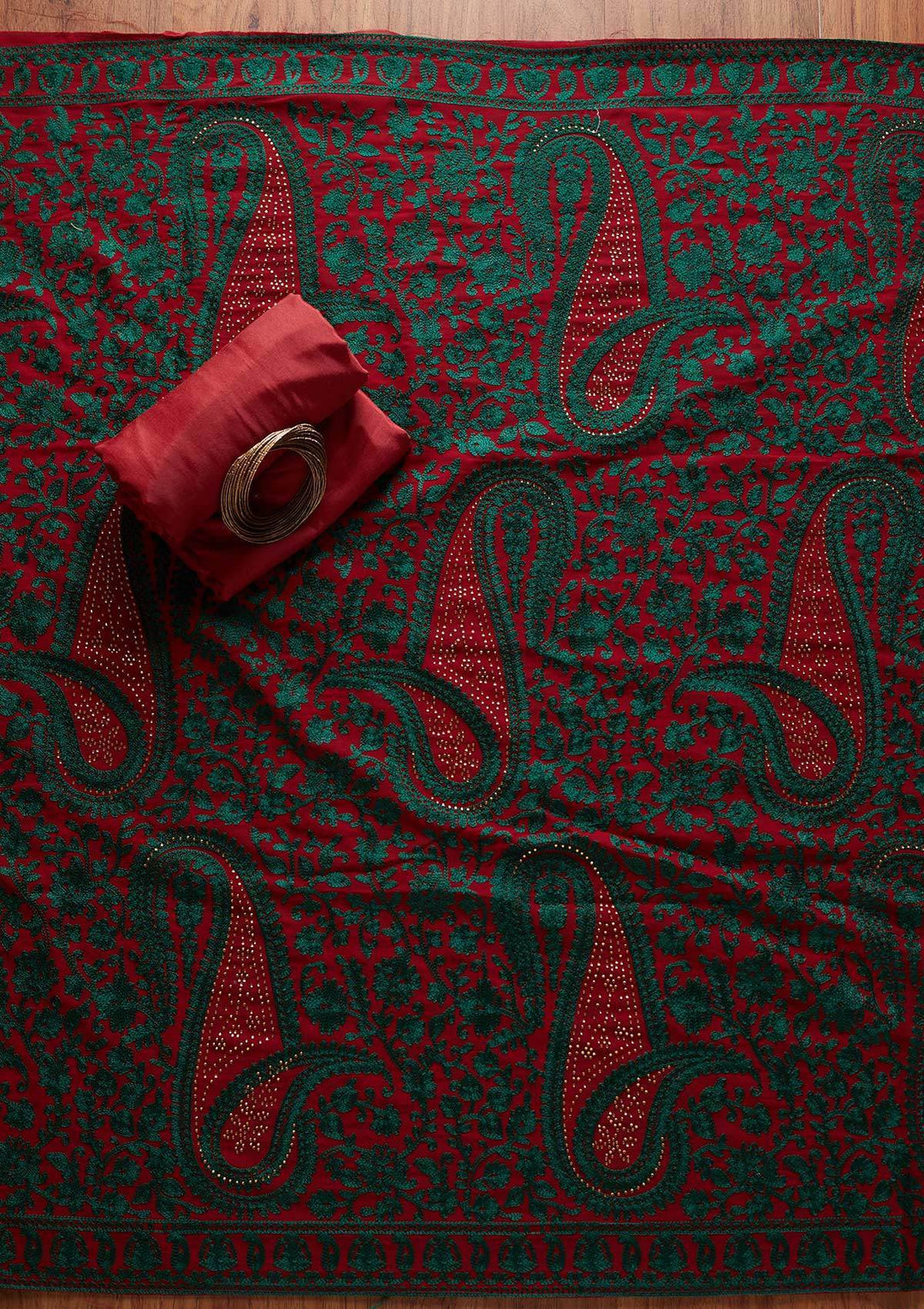 Maroon Swarovski Georgette Designer Unstitched Salwar Suit - koskii