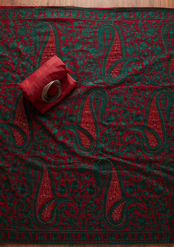 Maroon Swarovski Georgette Designer Unstitched Salwar Suit - koskii