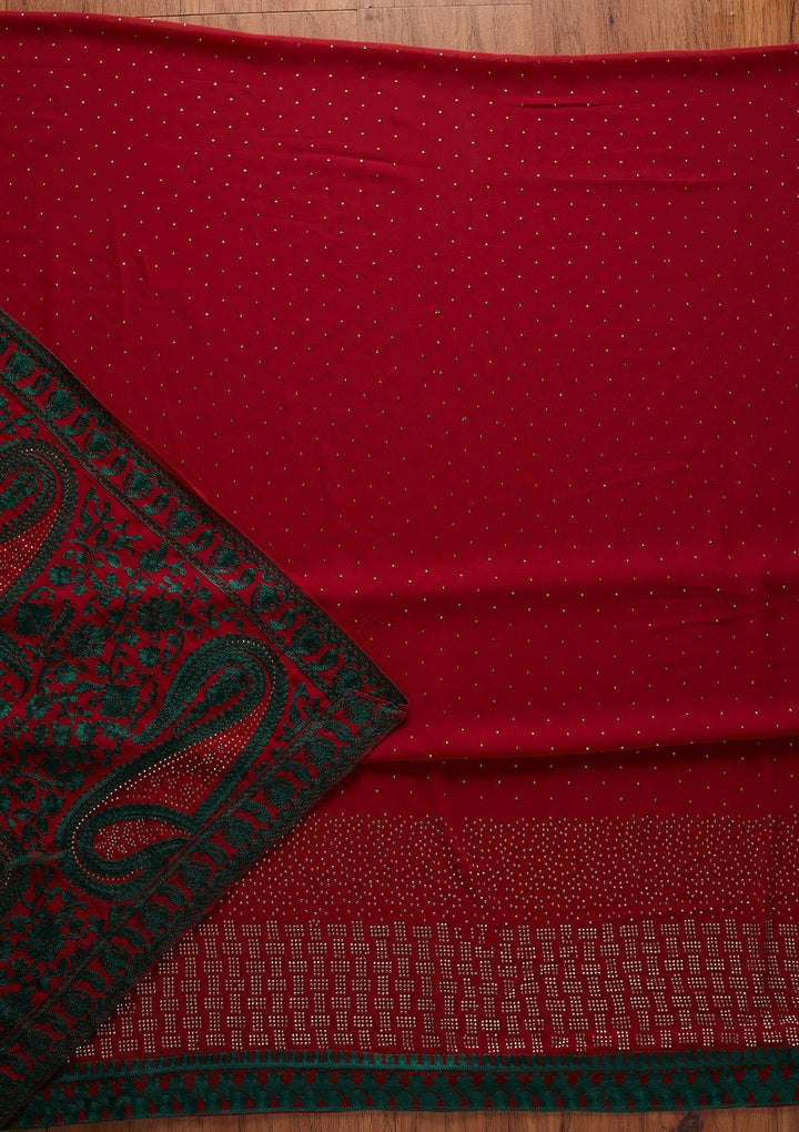 Maroon Swarovski Georgette Designer Unstitched Salwar Suit - koskii