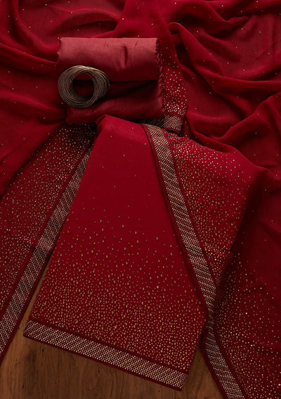 Maroon Swarovski Georgette Designer Unstitched Salwar Suit - koskii