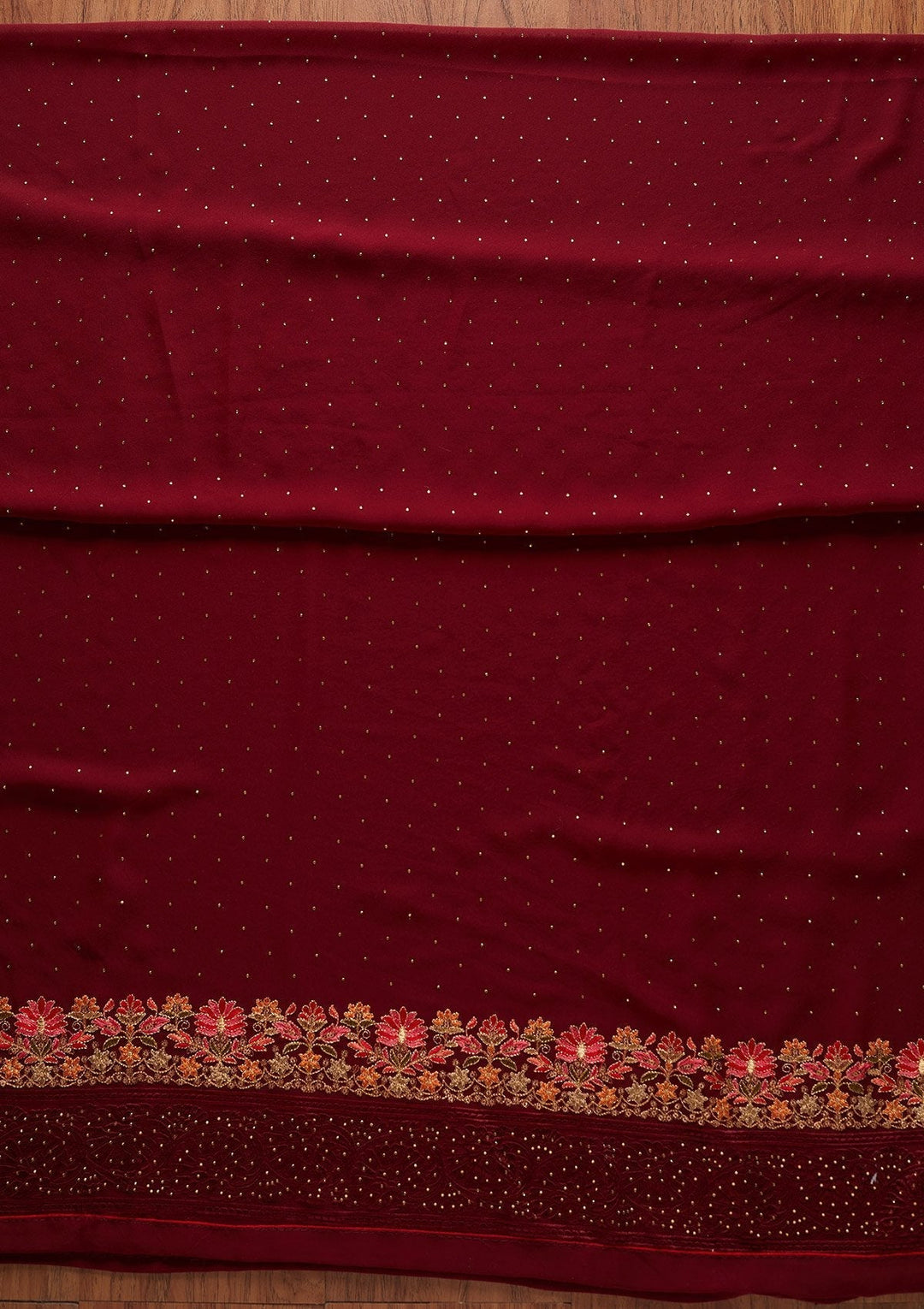 Maroon Swarovski Georgette Designer Unstitched Salwar Suit - koskii