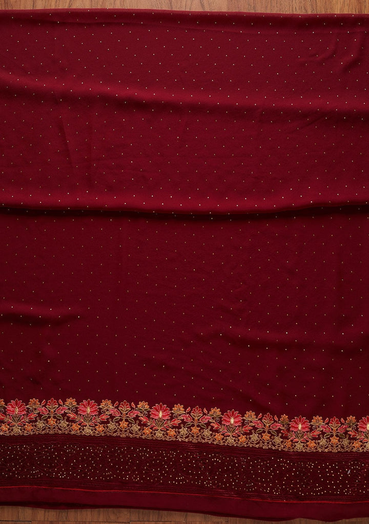 Maroon Swarovski Georgette Designer Unstitched Salwar Suit - koskii