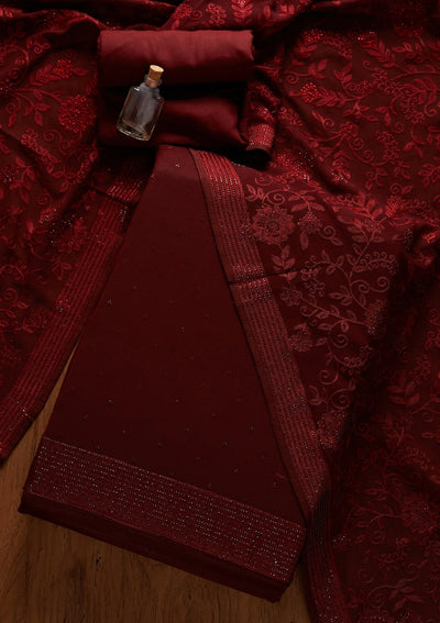 Maroon Swarovski Georgette Designer Unstitched Salwar Suit - koskii
