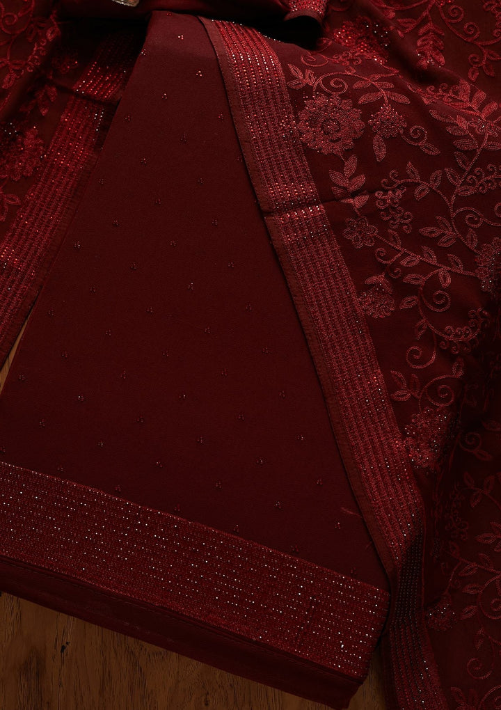 Maroon Swarovski Georgette Designer Unstitched Salwar Suit - koskii