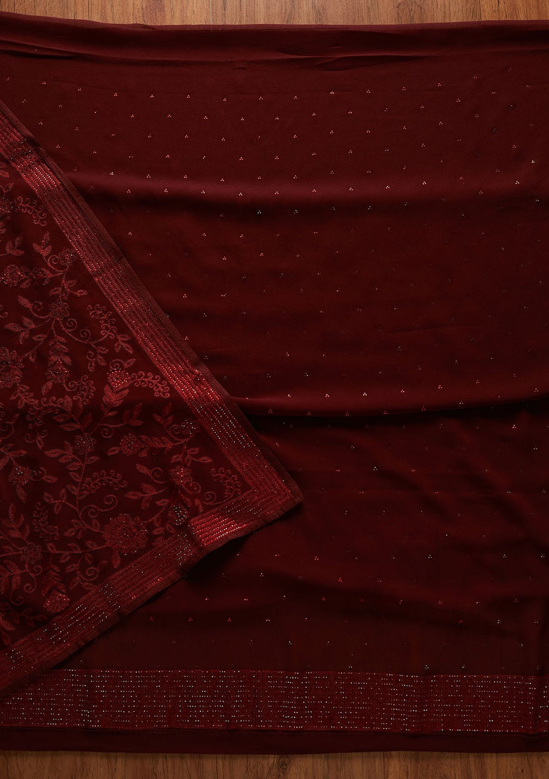 Maroon Swarovski Georgette Designer Unstitched Salwar Suit - koskii