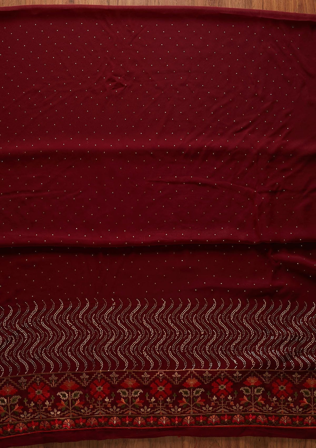 Maroon Swarovski Georgette Designer Unstitched Salwar Suit - koskii