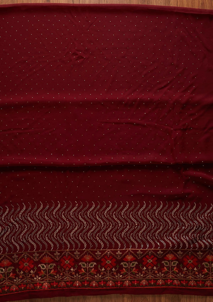 Maroon Swarovski Georgette Designer Unstitched Salwar Suit - koskii