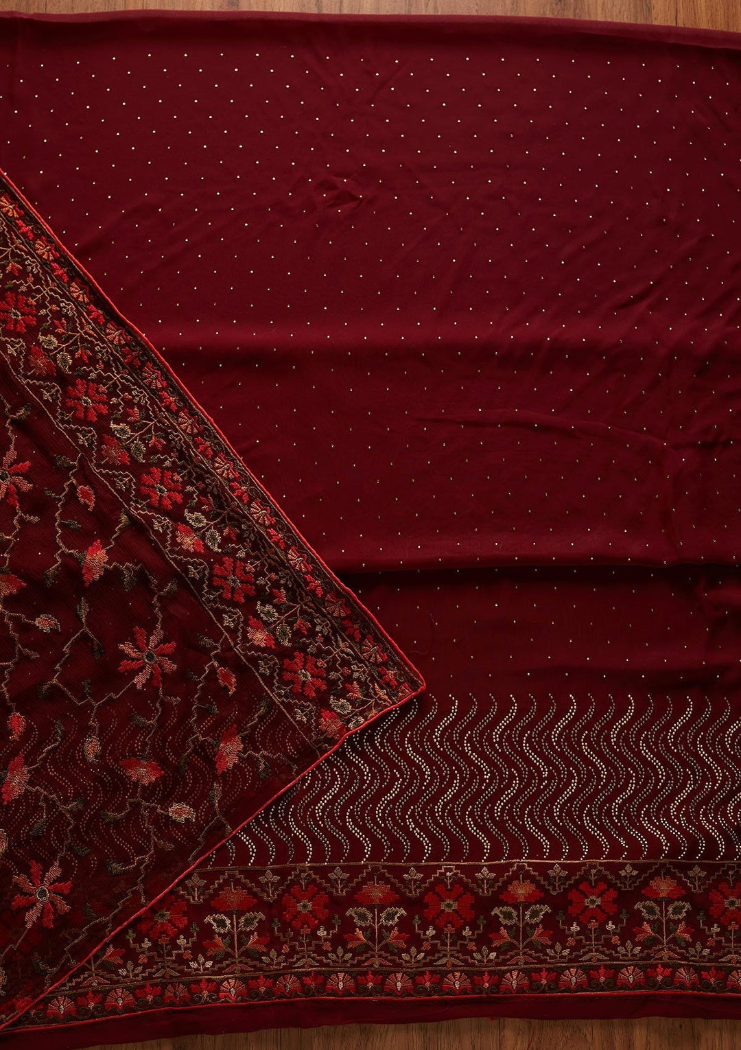 Maroon Swarovski Georgette Designer Unstitched Salwar Suit - koskii