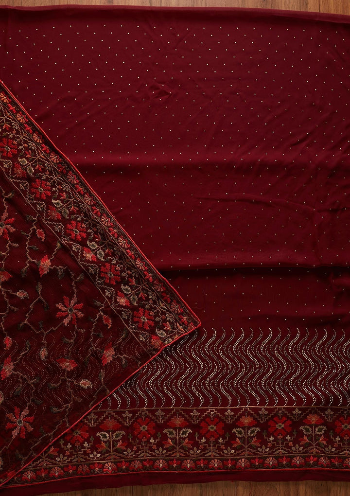 Maroon Swarovski Georgette Designer Unstitched Salwar Suit - koskii