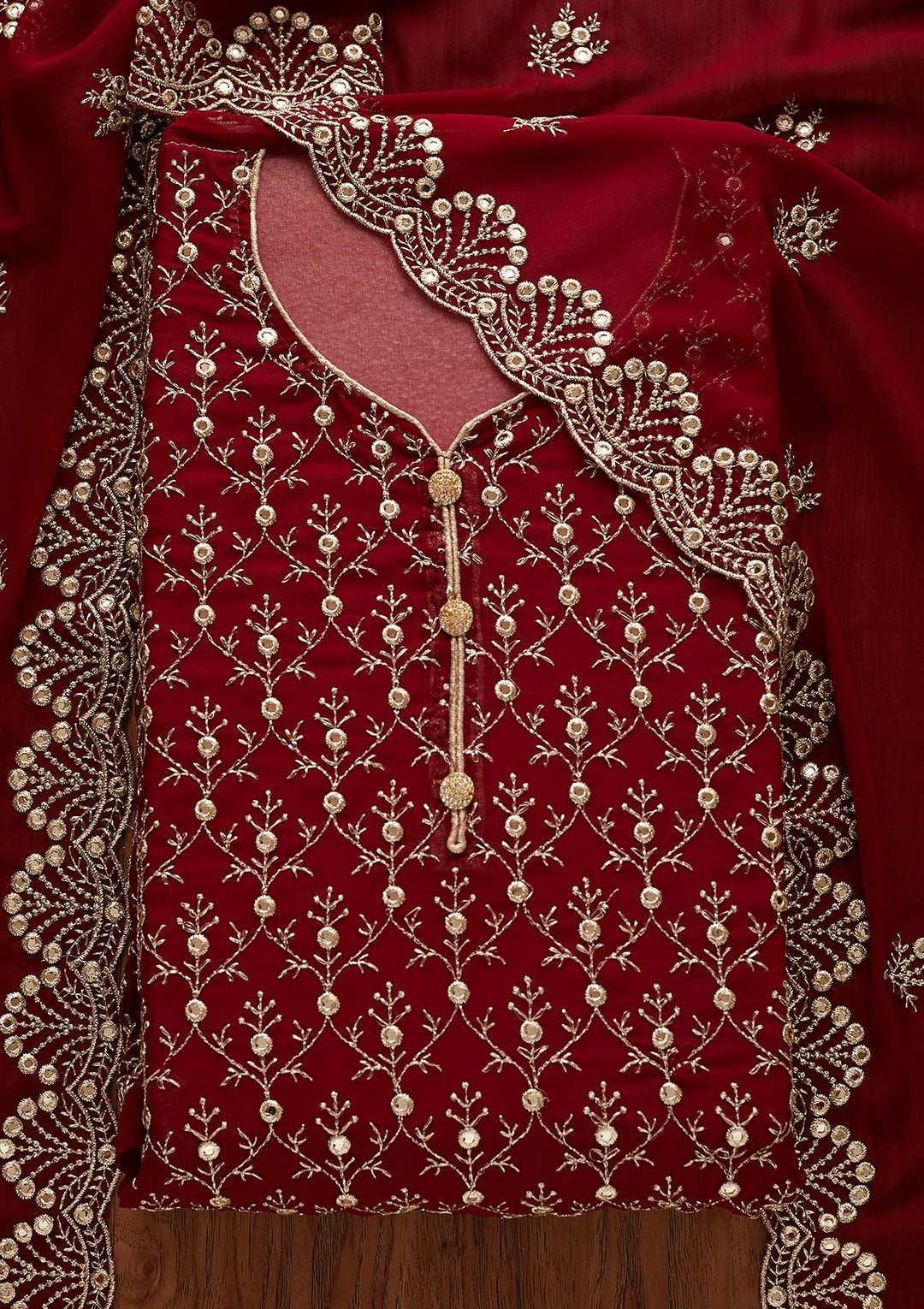 Maroon Swarovski Georgette Designer Unstitched Salwar Suit - Koskii
