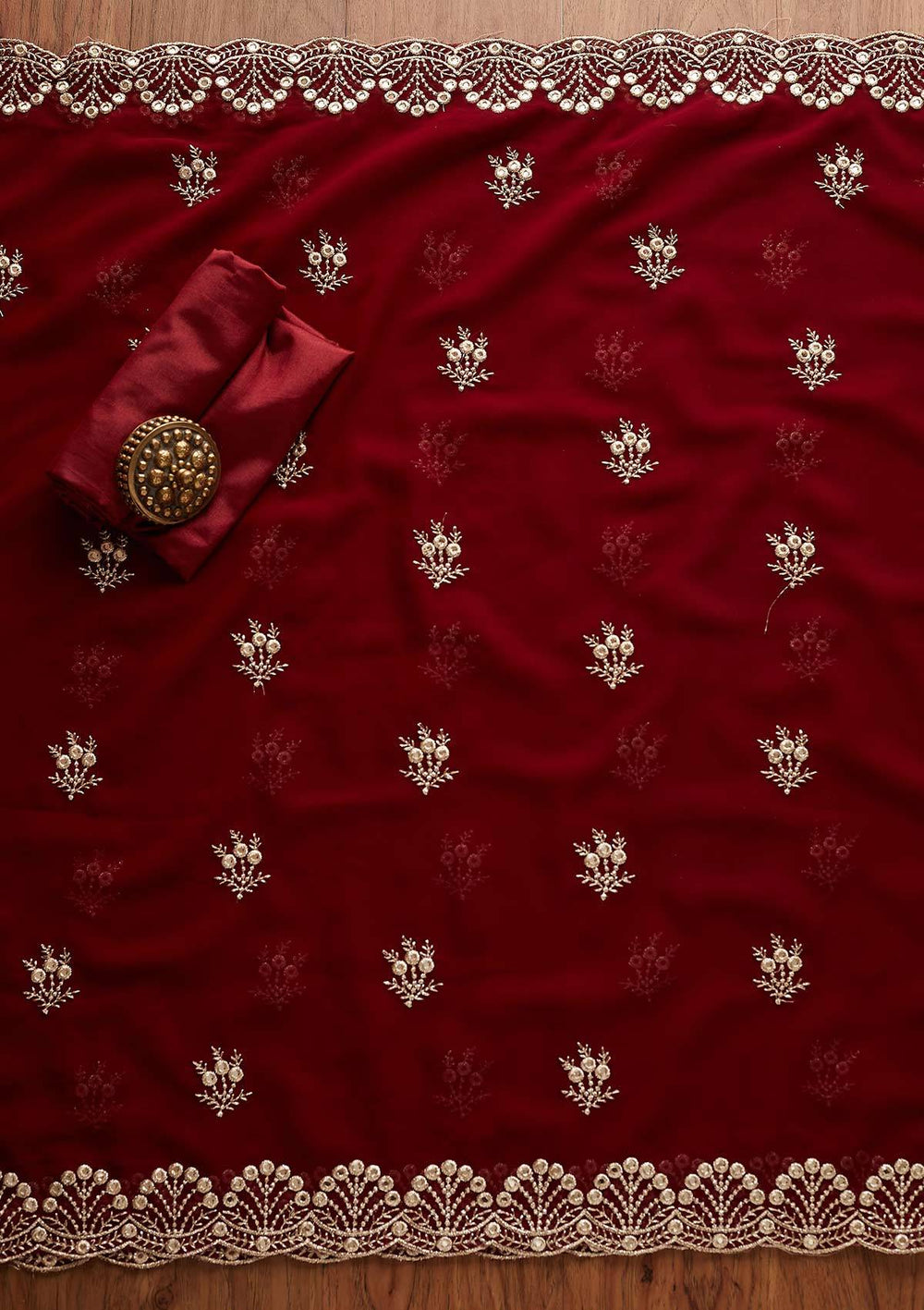 Maroon Swarovski Georgette Designer Unstitched Salwar Suit - Koskii