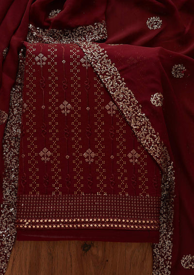 Maroon Swarovski Georgette Designer Unstitched Salwar Suit - koskii