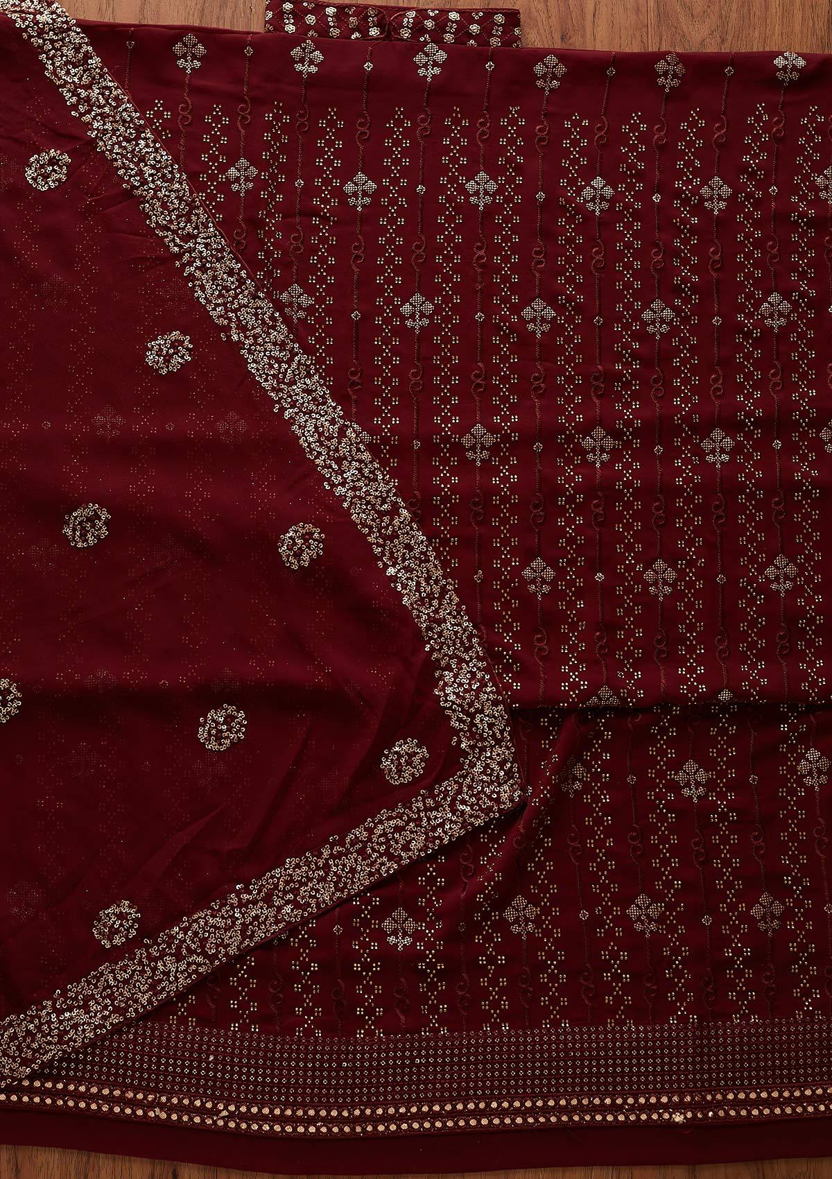 Maroon Swarovski Georgette Designer Unstitched Salwar Suit - koskii