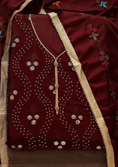 Maroon Swarovski Georgette Designer Unstitched Salwar Suit - Koskii
