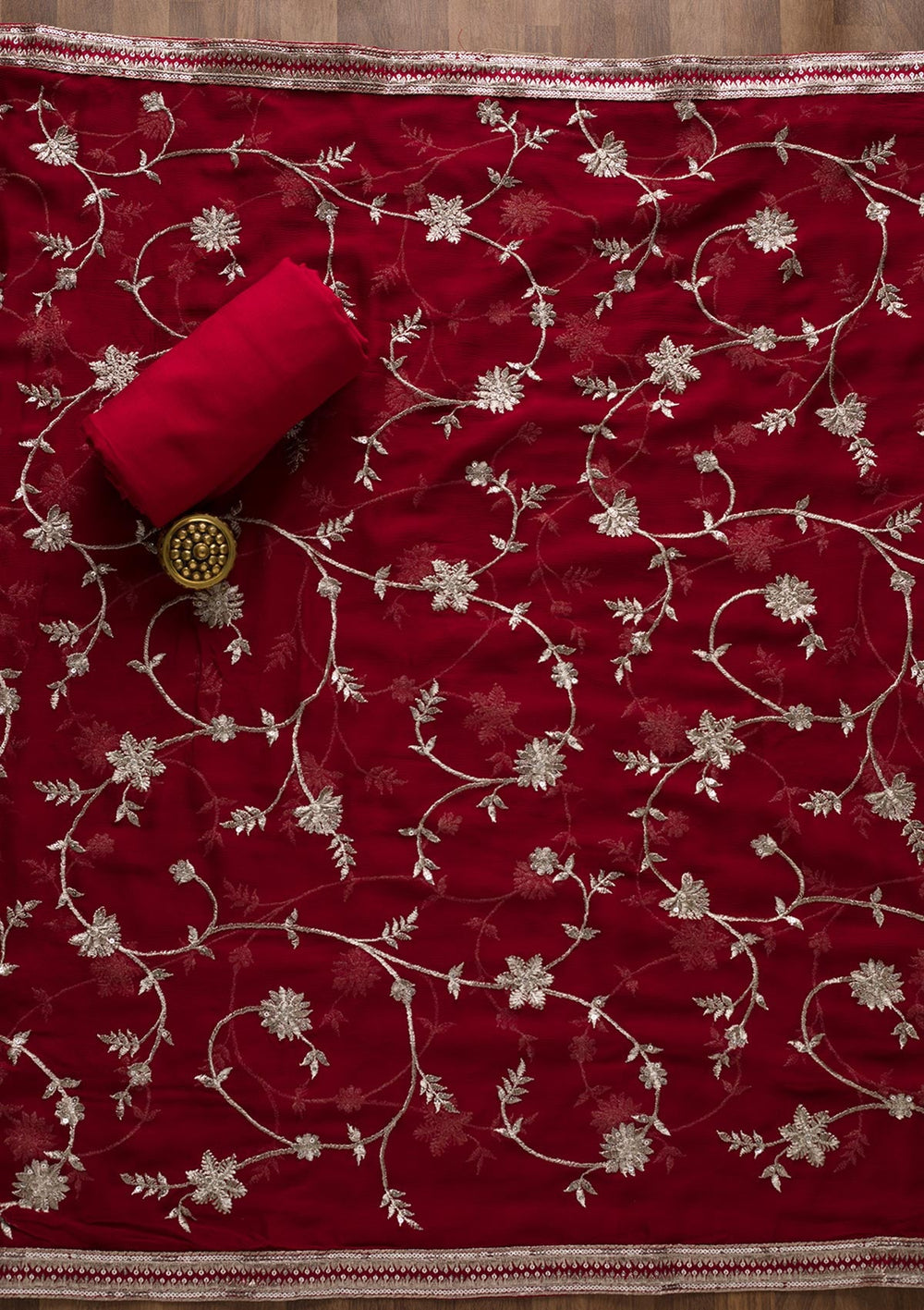 Maroon Swarovski Georgette Unstitched Salwar Suit-Koskii