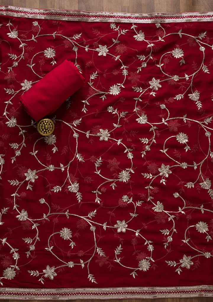 Maroon Swarovski Georgette Unstitched Salwar Suit-Koskii