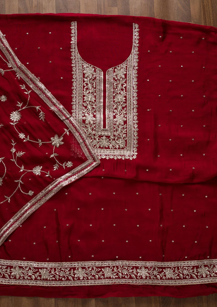 Maroon Swarovski Georgette Unstitched Salwar Suit-Koskii
