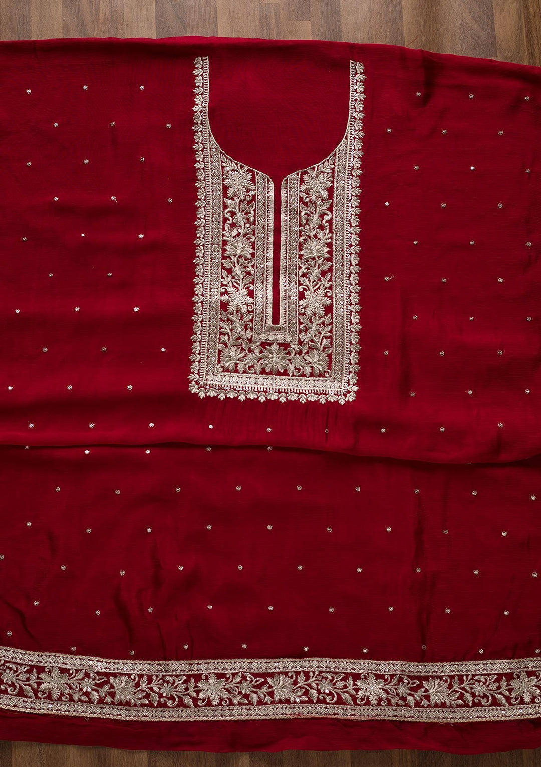Maroon Swarovski Georgette Unstitched Salwar Suit-Koskii