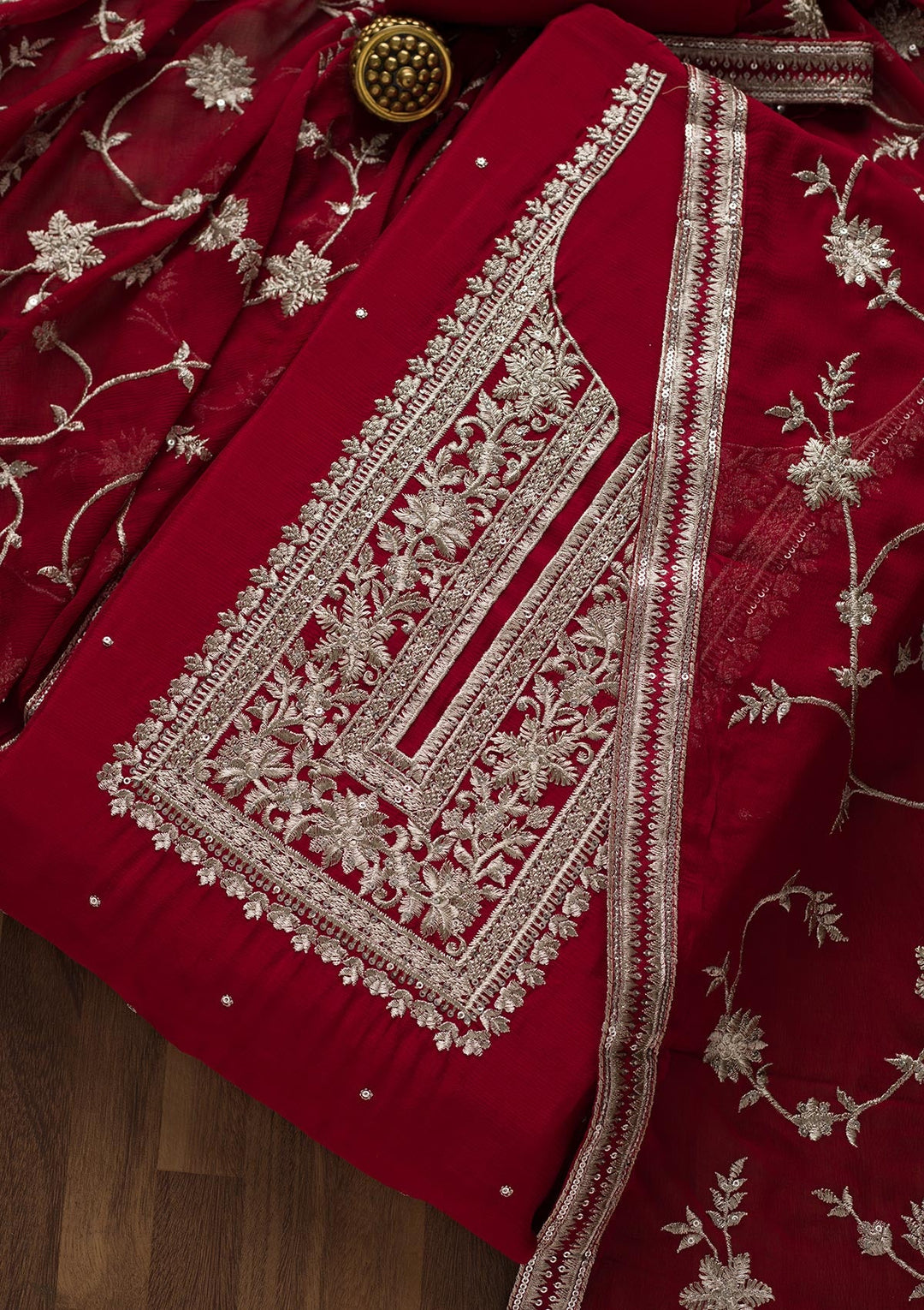 Maroon Swarovski Georgette Unstitched Salwar Suit-Koskii