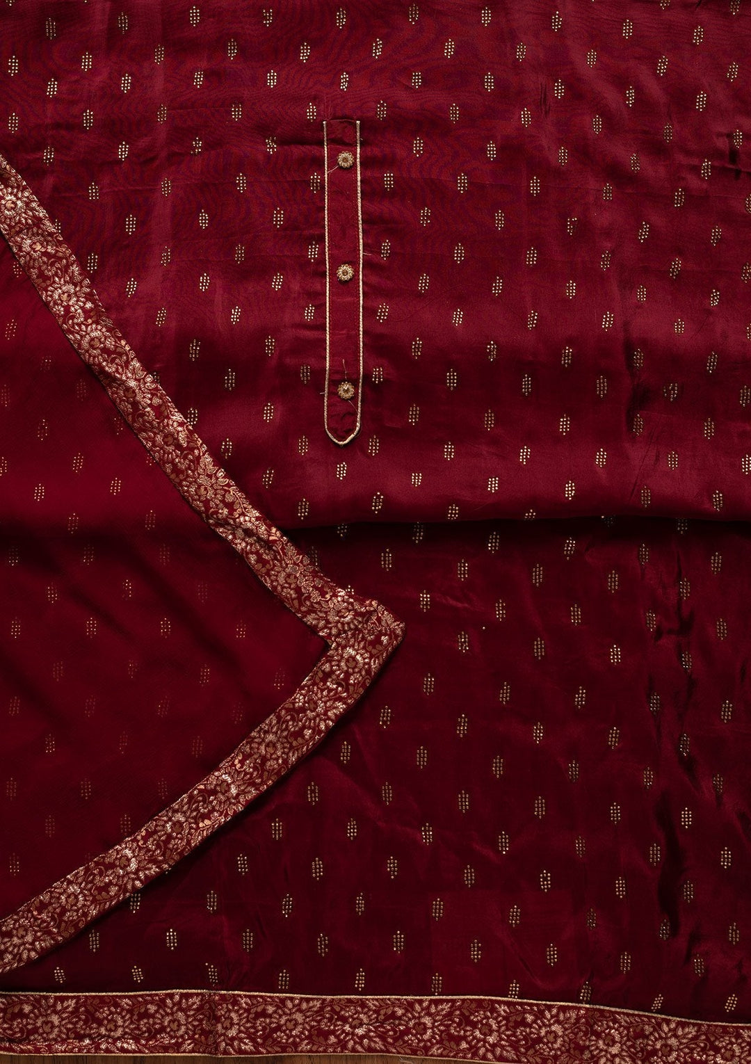 Maroon Swarovski Satin Designer Unstitched Salwar Suit - koskii