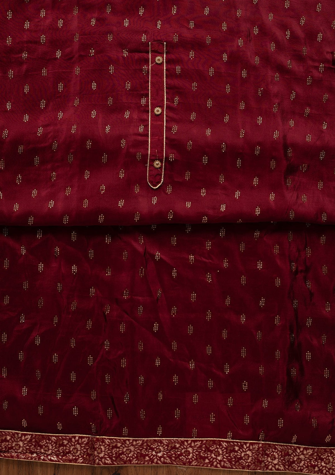 Maroon Swarovski Satin Designer Unstitched Salwar Suit - koskii