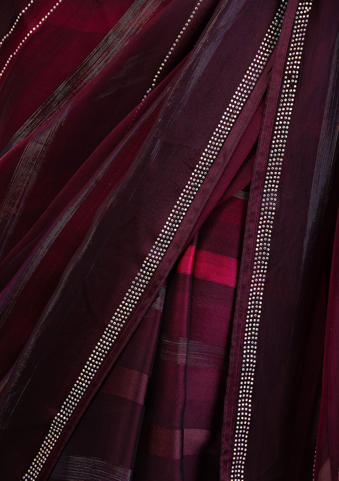 Maroon Swarovski Satin Saree-Koskii