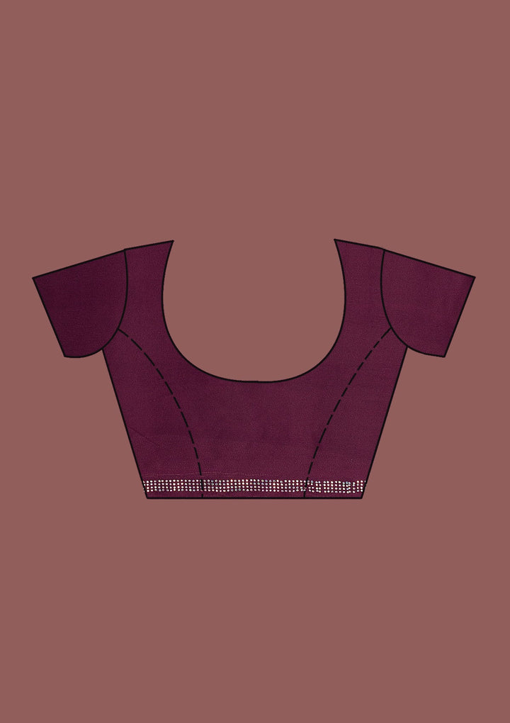 Maroon Swarovski Satin Saree-Koskii