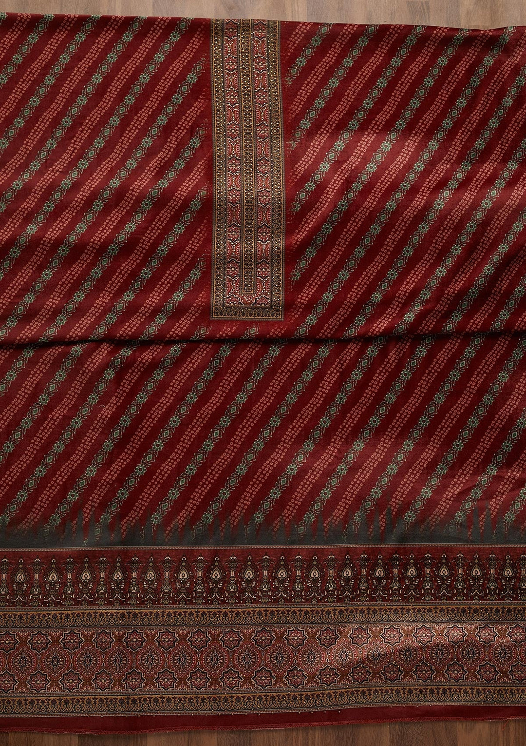 Maroon Swarovski Velvet Unstitched Salwar Suit - Koskii