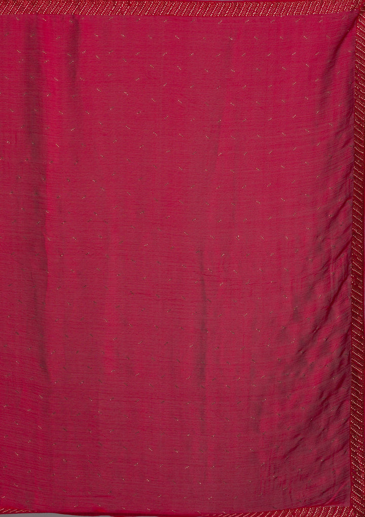 Maroon Swarovski Semi Crepe Saree-Koskii