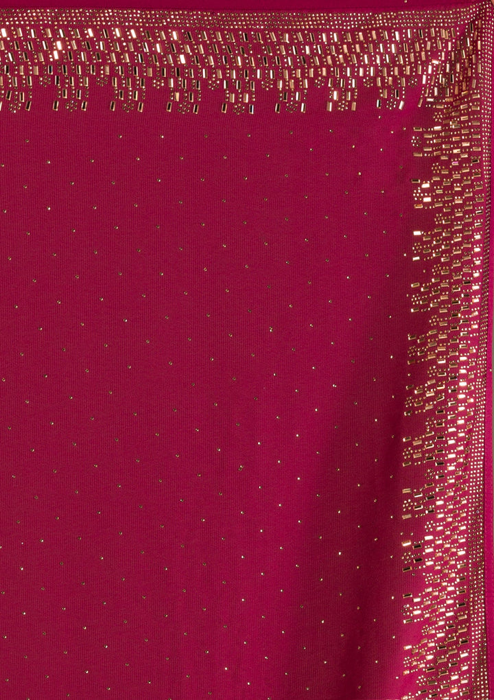 Maroon Swarovski Semi Crepe Saree-Koskii