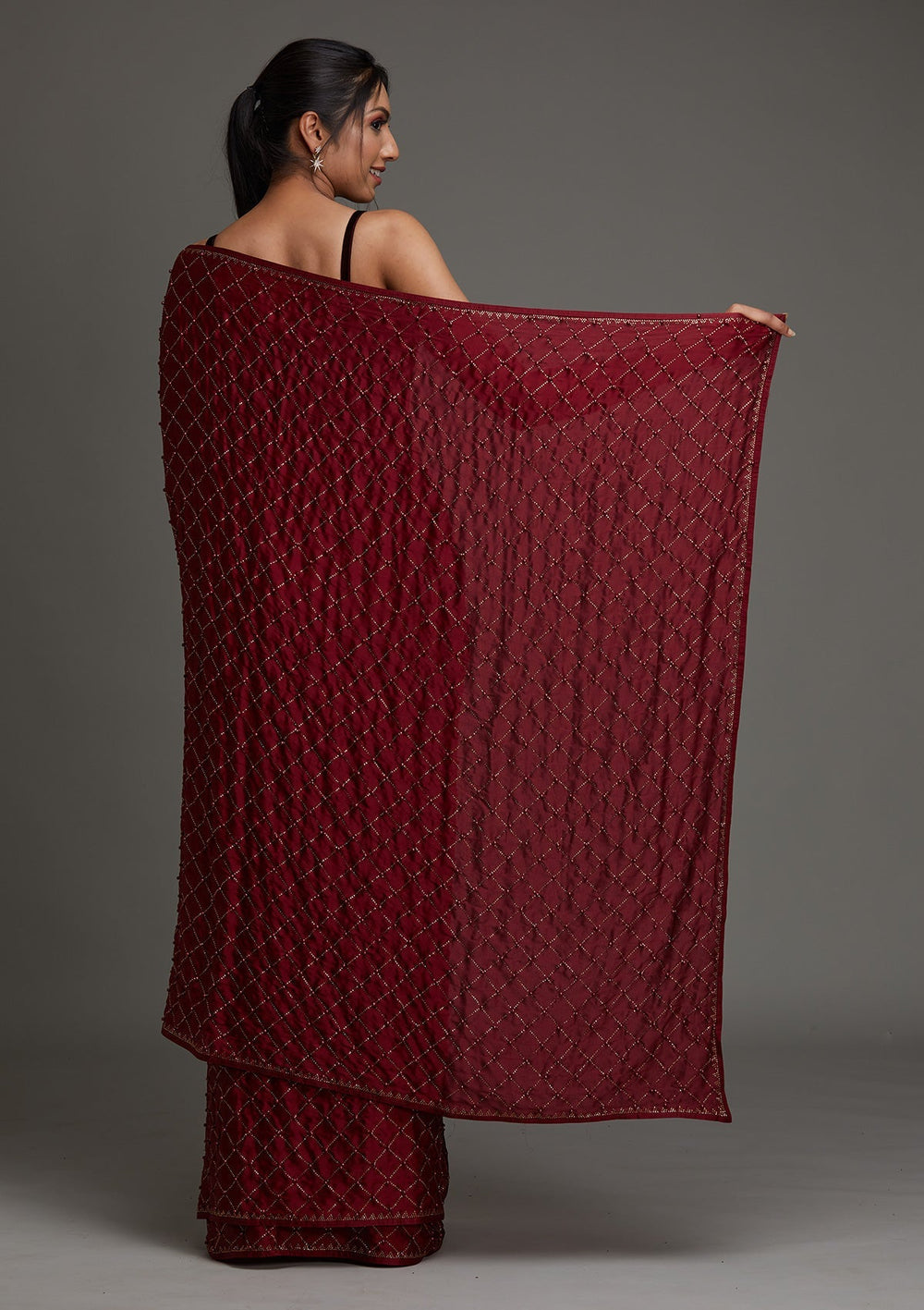 Maroon Swarovski Shimmer Saree - Koskii