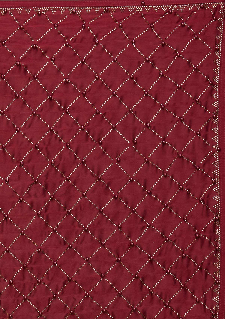 Maroon Swarovski Shimmer Saree - Koskii