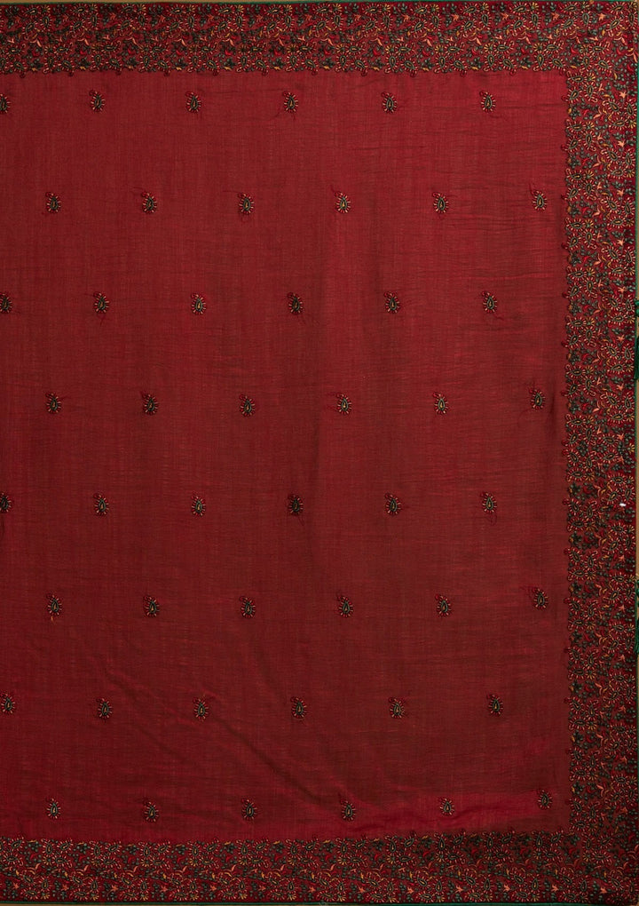Maroon Threadwork Art Silk Designer Saree - koskii